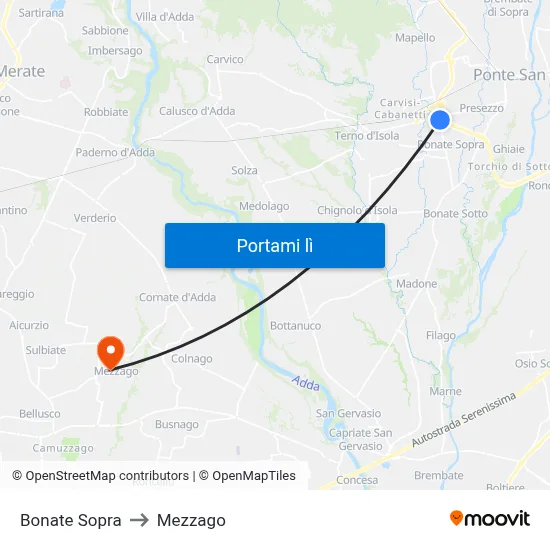 Bonate Sopra to Mezzago map