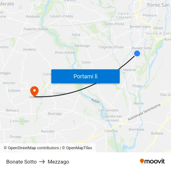 Bonate Sotto to Mezzago map