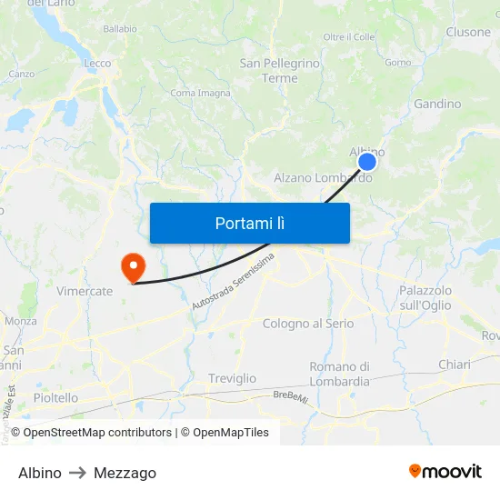 Albino to Mezzago map