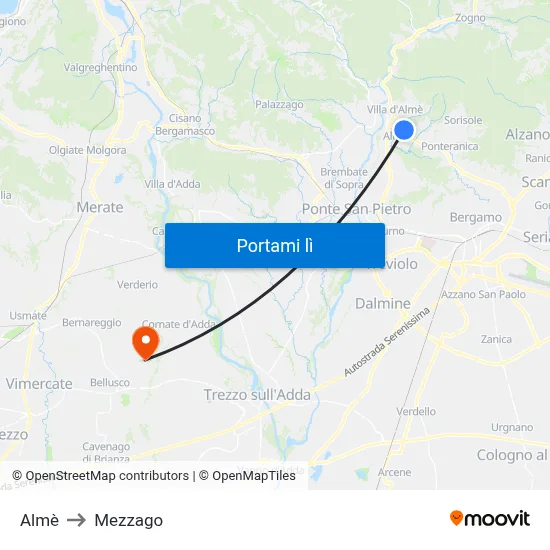 Almè to Mezzago map