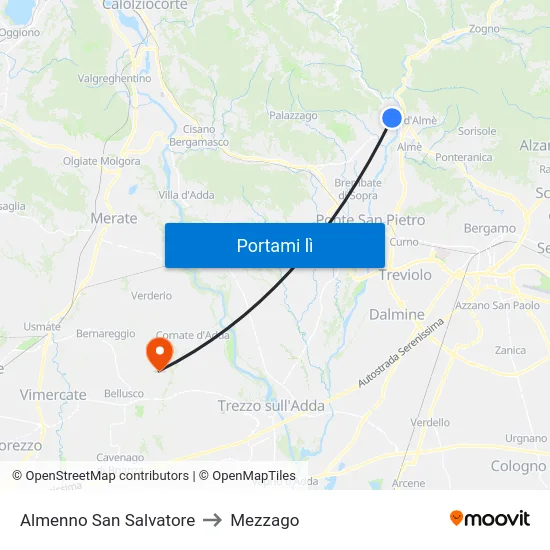 Almenno San Salvatore to Mezzago map