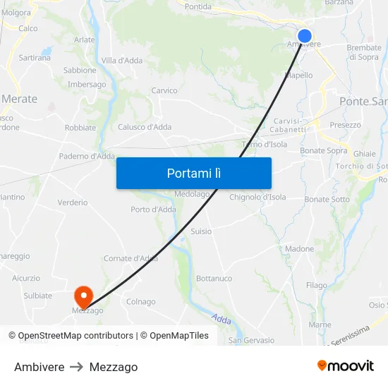 Ambivere to Mezzago map