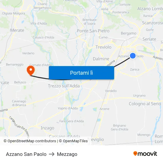 Azzano San Paolo to Mezzago map
