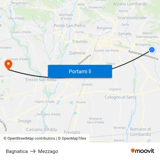Bagnatica to Mezzago map
