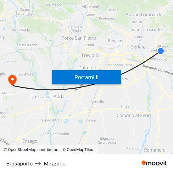 Brusaporto to Mezzago map
