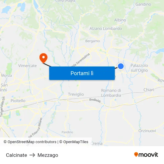 Calcinate to Mezzago map