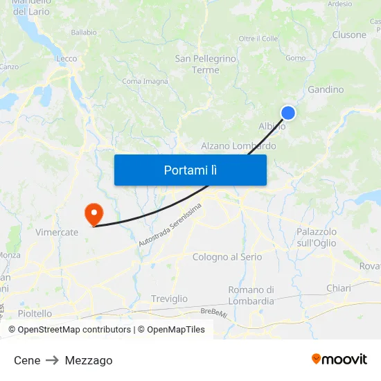 Cene to Mezzago map