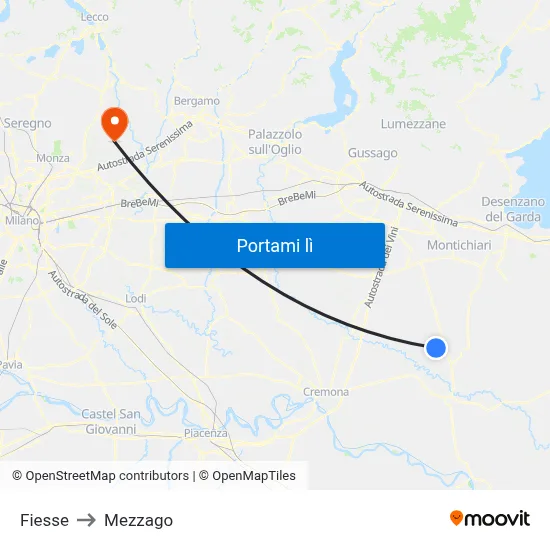 Fiesse to Mezzago map