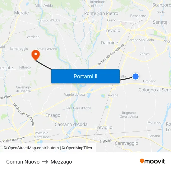 Comun Nuovo to Mezzago map