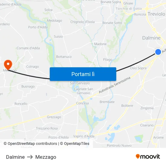 Dalmine to Mezzago map