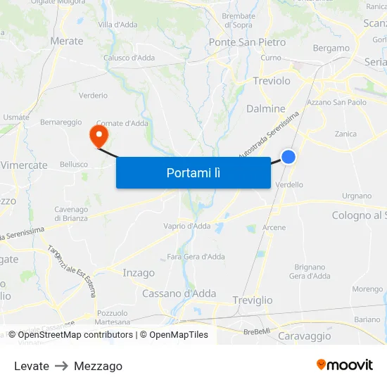 Levate to Mezzago map