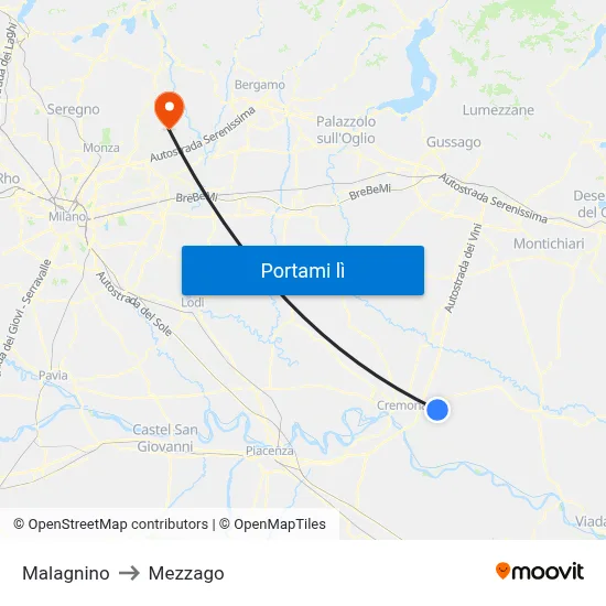 Malagnino to Mezzago map