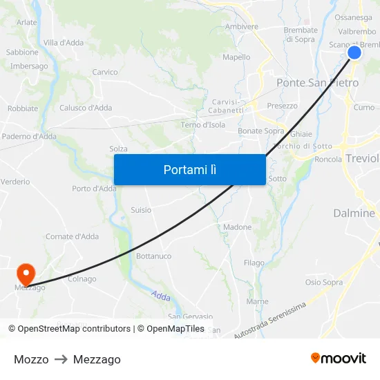 Mozzo to Mezzago map