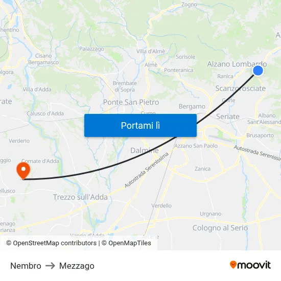 Nembro to Mezzago map