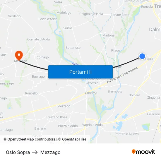 Osio Sopra to Mezzago map