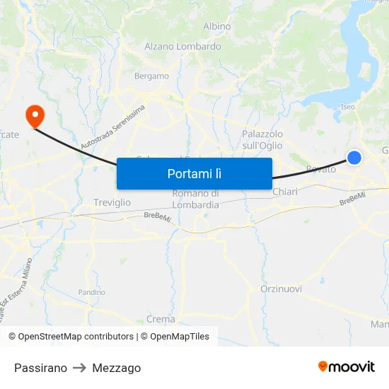 Passirano to Mezzago map