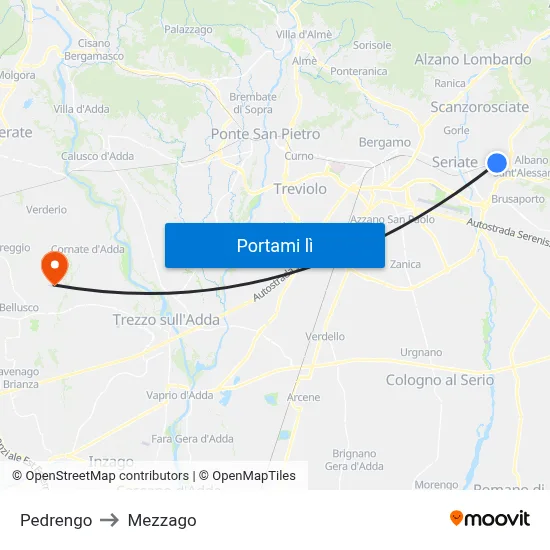 Pedrengo to Mezzago map