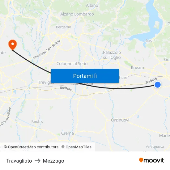 Travagliato to Mezzago map
