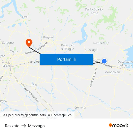 Rezzato to Mezzago map