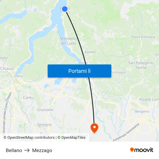 Bellano to Mezzago map