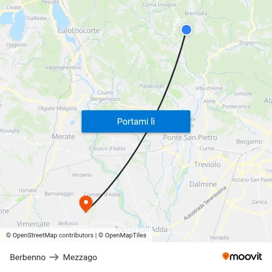 Berbenno to Mezzago map