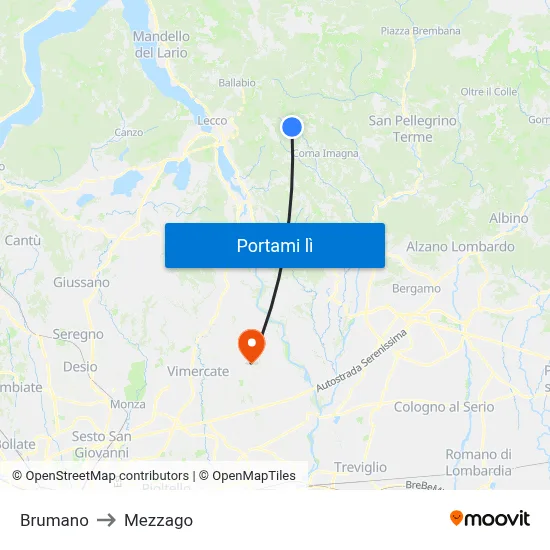 Brumano to Mezzago map