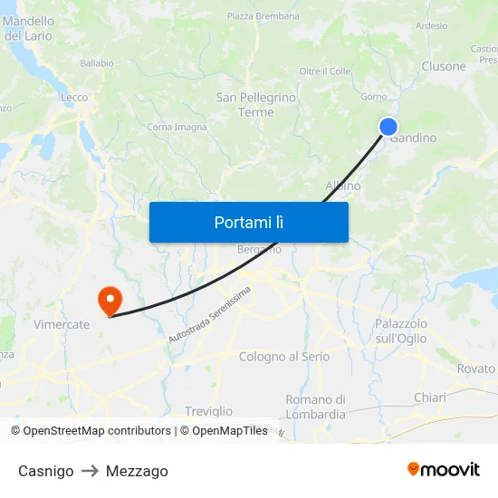 Casnigo to Mezzago map