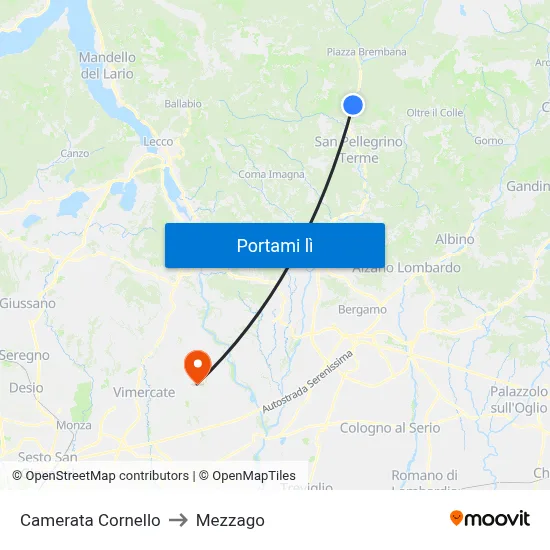Camerata Cornello to Mezzago map
