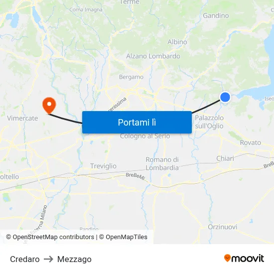 Credaro to Mezzago map