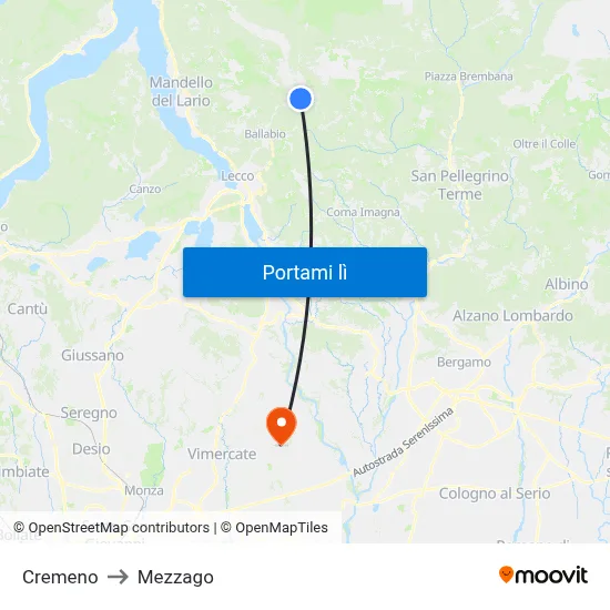 Cremeno to Mezzago map