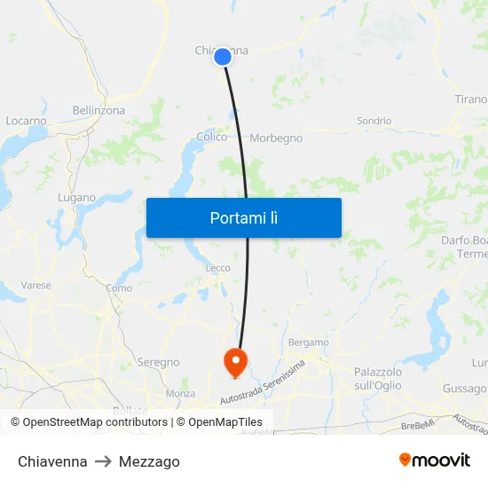 Chiavenna to Mezzago map