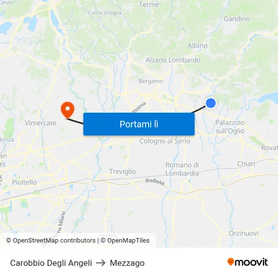 Carobbio Degli Angeli to Mezzago map