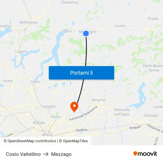Cosio Valtellino to Mezzago map