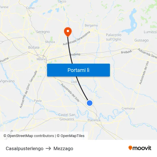 Casalpusterlengo to Mezzago map