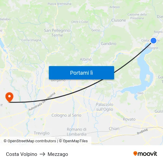 Costa Volpino to Mezzago map