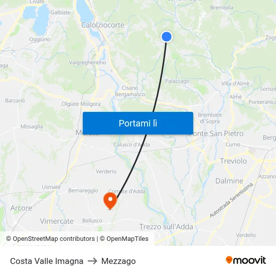 Costa Valle Imagna to Mezzago map