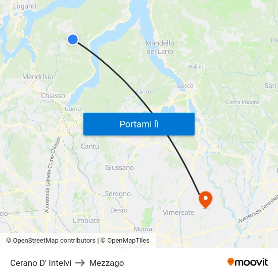 Cerano D' Intelvi to Mezzago map