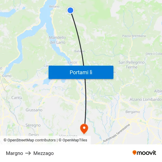 Margno to Mezzago map