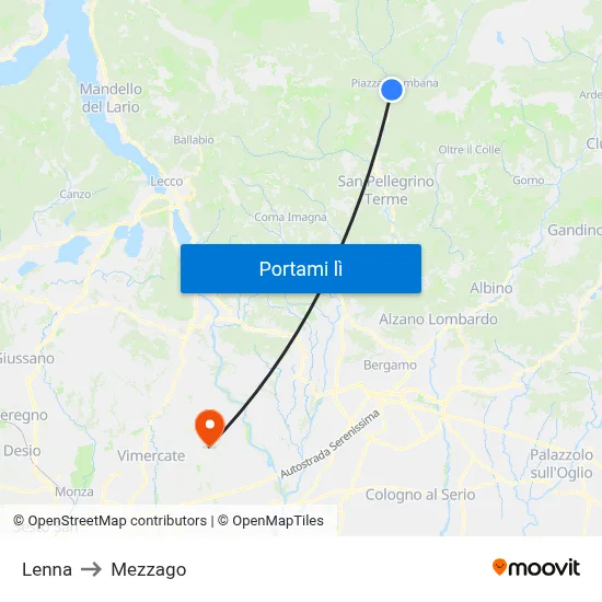 Lenna to Mezzago map