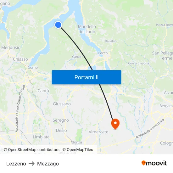 Lezzeno to Mezzago map