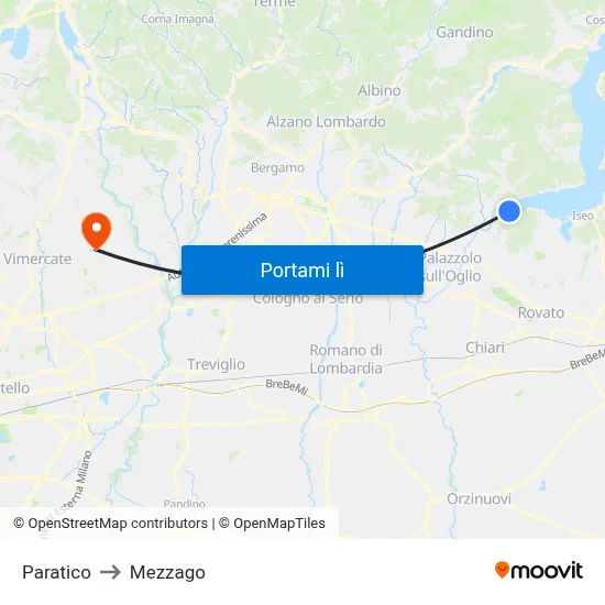 Paratico to Mezzago map