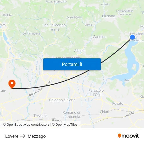 Lovere to Mezzago map