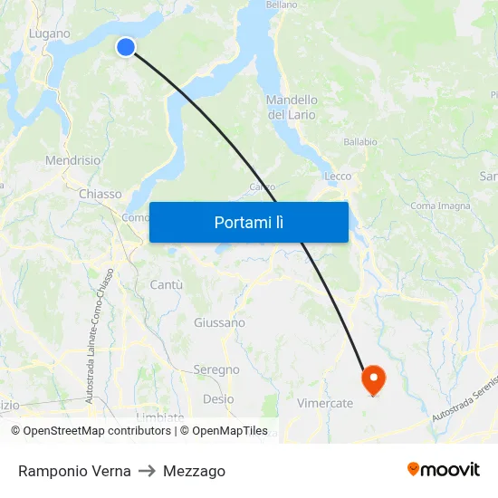 Ramponio Verna to Mezzago map