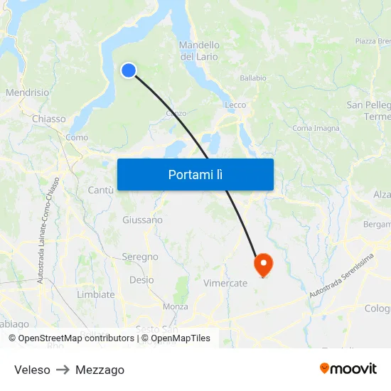 Veleso to Mezzago map