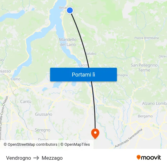 Vendrogno to Mezzago map