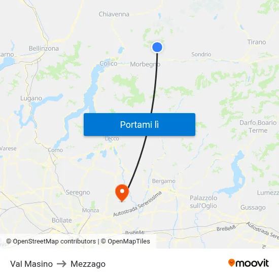Val Masino to Mezzago map