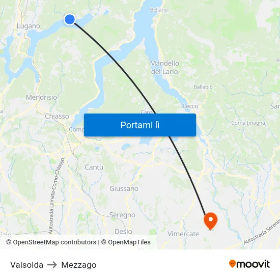 Valsolda to Mezzago map