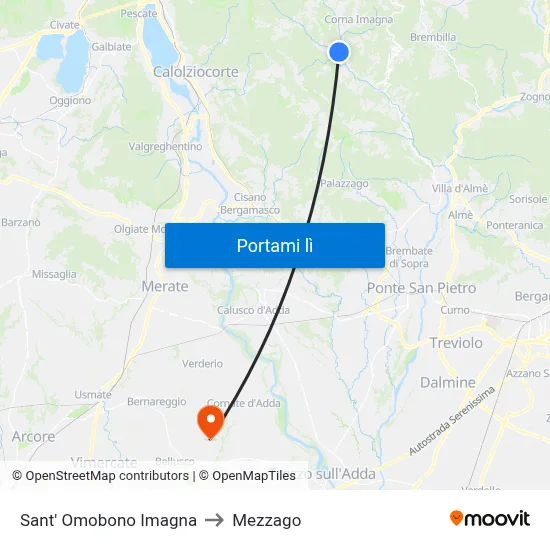 Sant' Omobono Imagna to Mezzago map