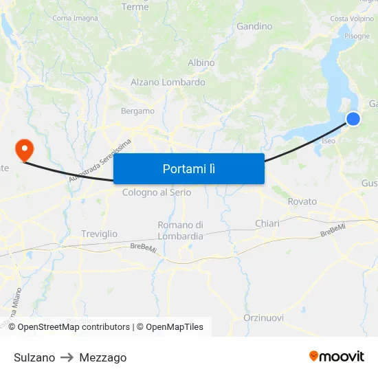 Sulzano to Mezzago map