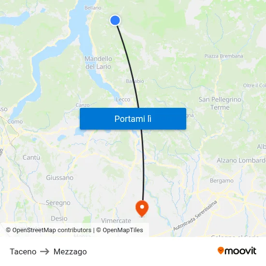 Taceno to Mezzago map